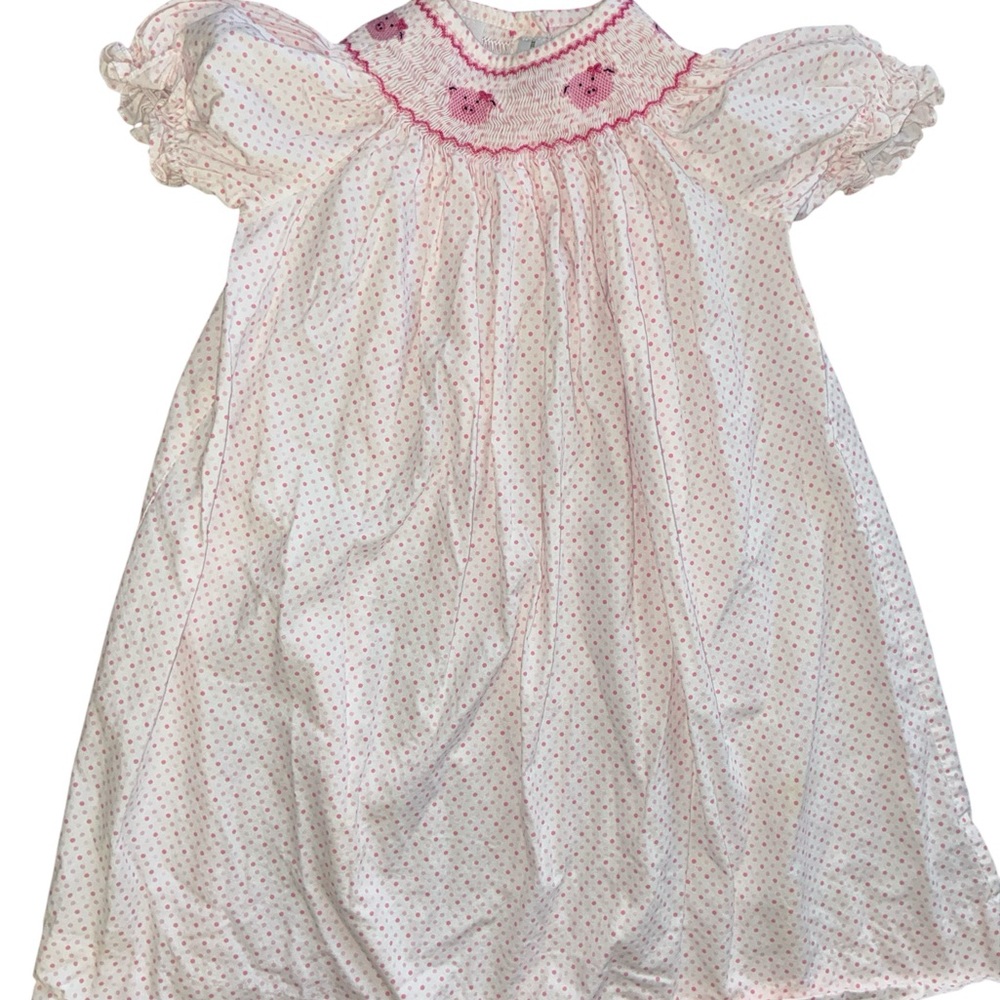 Smocked Collection Bebe Pink Polka Dot Piggy Dress
